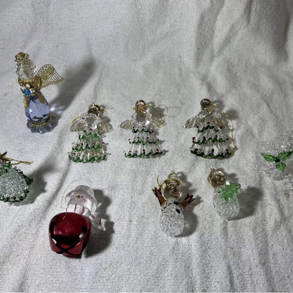 Angel / SnowmOrnaments With Harp Gold Wings & Star Clear Acrylic Lucite Lot Of 8